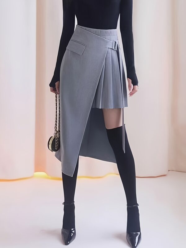 Elegant Asymmetrical Skirt for Women - 100% Polyester, Smooth Texture, Machine Washable, All-Season Versatile Style, Chic and Sophisticated Design