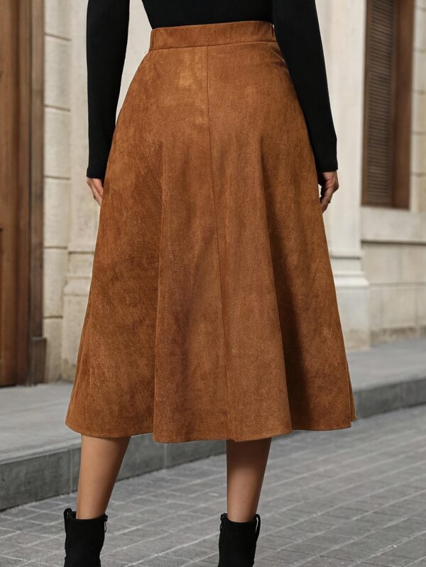 Women's Elegant Polyester Blend Skirt with Ruffled Hem, Solid Color, Machine Washable, All-Season - Image 2