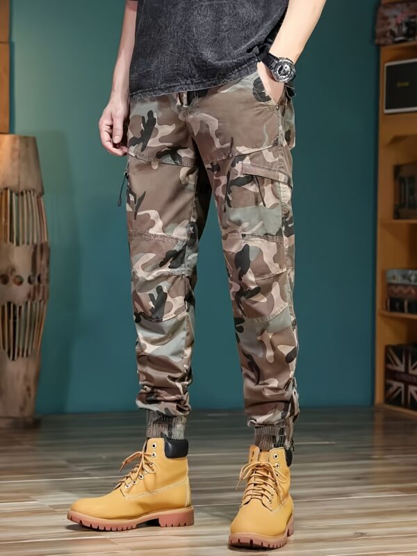 Men's Slim-Fit Camouflage Work Pants with Multi-Pocket Design - Cotton Blend Durable & Comfortable, 9-Inch Length, Machine Washable for Outdoor Activities, Spring/Fall Casual Wear, Comfy Pants, Reinforced Knee Protection - Image 2