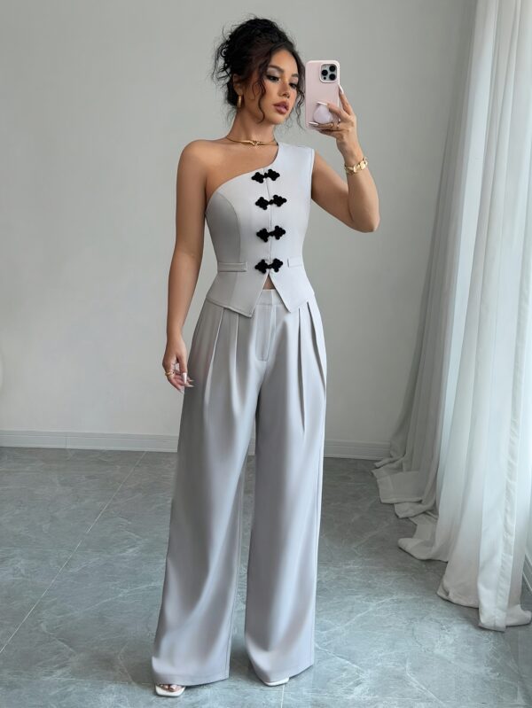 Women's Spring-Summer French Elegant Off-Shoulder Button-Up Blouse Set