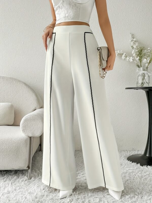Women'S Elegant Wide-Leg Pants with Geometric Pattern - High-Waisted, Loose Fit, White & Black Contrast, Perfect for Casual or Office Wear, All-Season Comfort, Versatile Clothing | Geometric Pattern Pants | Comfortable Fit - Image 7