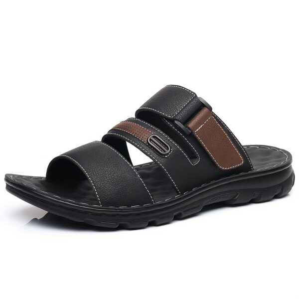 2025 New Men'S Double Buckle Sandals - Color Block Non-Slip Outdoor Casual Shoes, Men'S Hard Sole Beach Shoes, Breathable and Durable Bathroom Slippers, Calm Style Sport Sandals