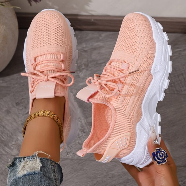 SIGUJK Women's Breathable Knit Sneakers - Lightweight Casual Walking Shoes with Cushioned PU Sole, White Low-Top Lace-Up Design for All-Season Outdoor Comfort, Shoes Sneakers, Sleek Sporty Design, Microfiber Construction, Everyday Footwear, Durable Footwear, Daily Commuters - Image 3