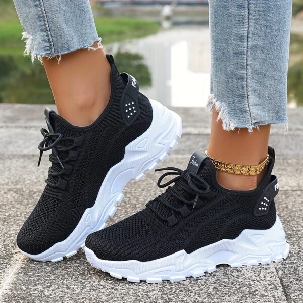 SIGUJK Women's Breathable Knit Sneakers - Lightweight Casual Walking Shoes with Cushioned PU Sole, White Low-Top Lace-Up Design for All-Season Outdoor Comfort, Shoes Sneakers, Sleek Sporty Design, Microfiber Construction, Everyday Footwear, Durable Footwear, Daily Commuters - Image 20