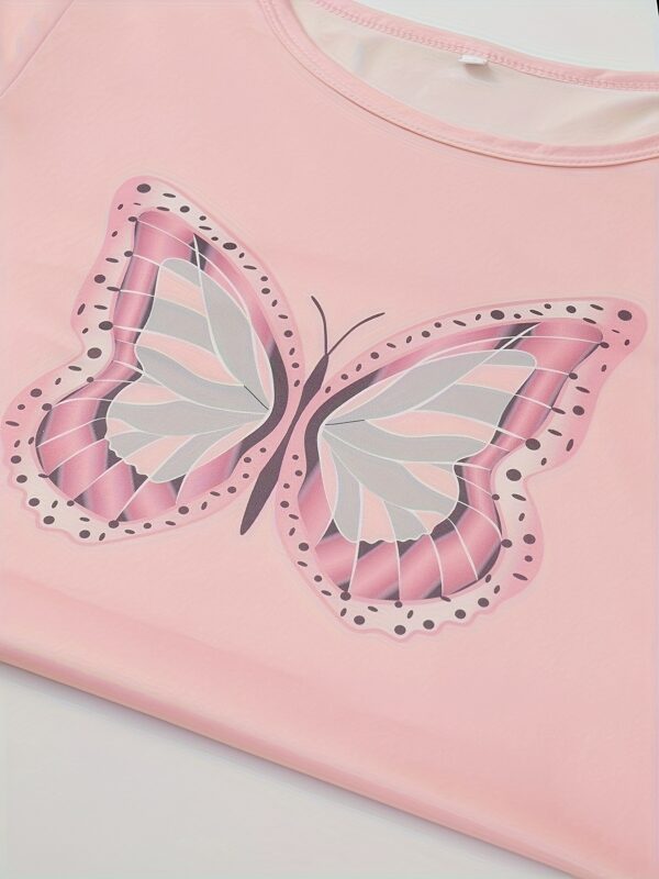 2pcs Casual Butterfly Print Pajama Set, Round Neck Short Sleeve Top and Elastic Pants, Women's Sleepwear - Image 16
