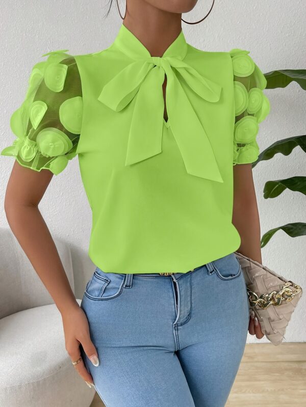 Women's Short Sleeve Tie-Neck Casual Summer Shirt - Image 7