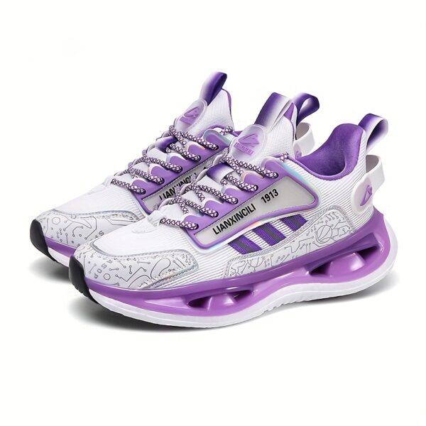 Women'S Stylish Purple and White Running Shoes - Lightweight, Breathable Mesh Upper, Soft Sole with Shock Absorption, Casual Athletic Sneakers for All Seasons, Casual Athletic Shoes | Modern Casual Shoes | Durable Athletic Footwear - Image 2