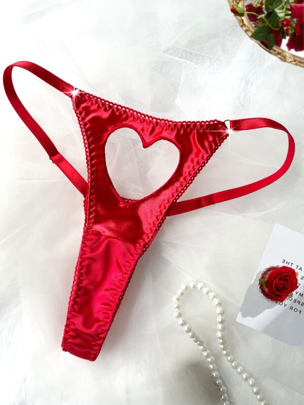 Solid Color Hollow Heart Romantic Adjustable Triangle Panties, Sexy Thong - Image 4