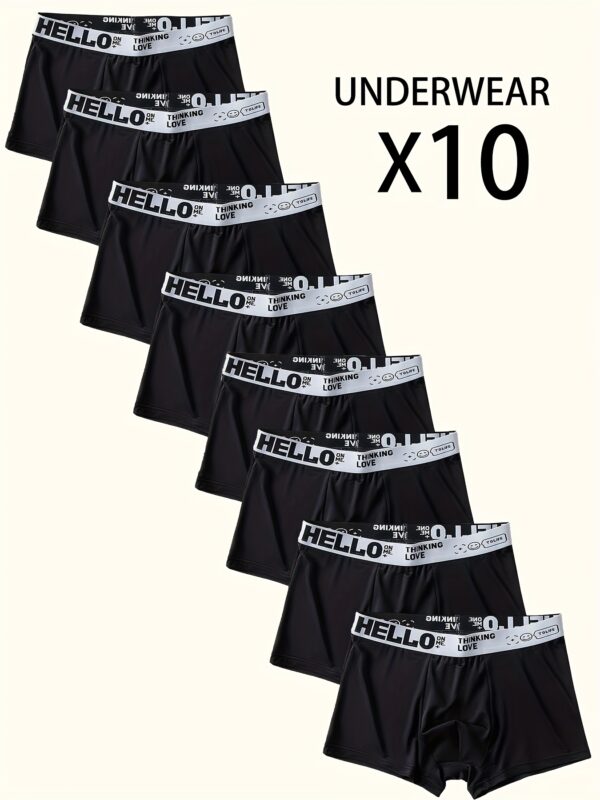 10pcs "Hello" Printed Men's Flat-Cut Underpants - Fashionable, Breathable, Comfortable Sports Underpants, High Elasticity, Quick-Drying Sports Underpants - Image 3