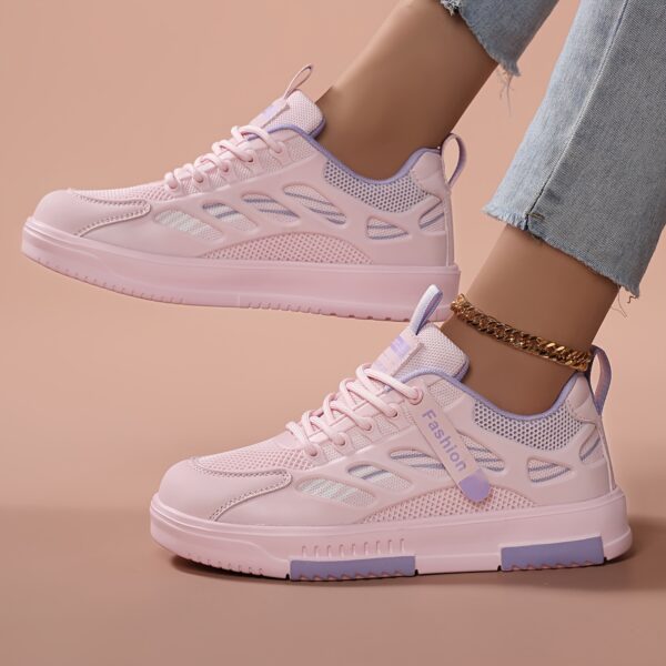 Women's Fashion Sneakers | Lightweight, Breathable Mesh & | All-Season Comfort | Stability Support | Trendy Low-Top Lace-Up Skate Shoes with EVA Sole | Multi-Color Pastel Design, Outdoor Activities Shoes | Laceup Sneakers | Breathable Mesh Sneakers - Image 4
