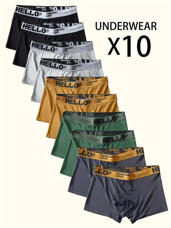 10pcs "Hello" Printed Men's Flat-Cut Underpants - Fashionable, Breathable, Comfortable Sports Underpants, High Elasticity, Quick-Drying Sports Underpants - Image 4