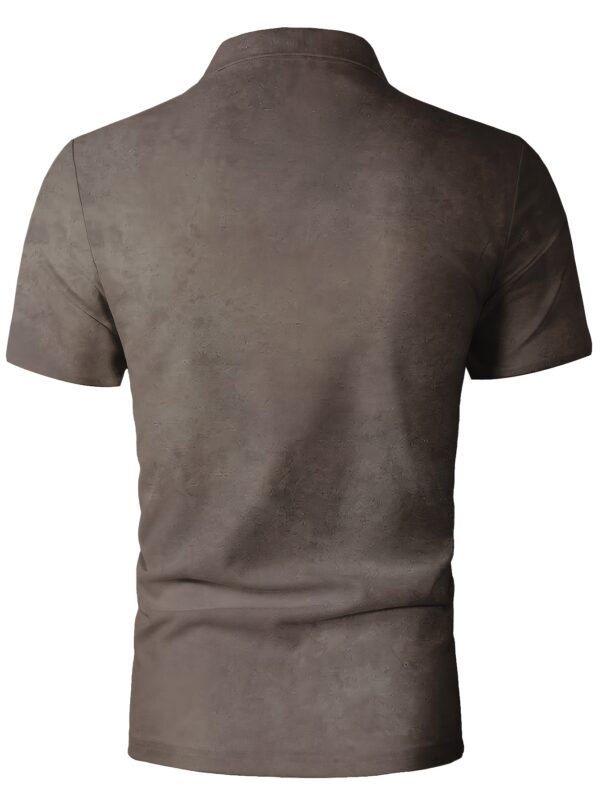 Men'S Casual Summer Short Sleeve Polo Shirt with Brown Shoulder Patchwork & Cross Print - Lightweight Breathable Fabric, Regular Fit, Button-Up Collar for Casual Attire, Stylish Casualwear, Sleek Buttoned Cuffs - Image 2