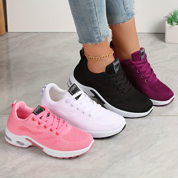 Women's Low-Top Air Cushion Sneakers - Shock-Absorbing, Breathable Fabric in Black, Burgundy, & Pink - Lightweight for Outdoor Sports & Daily Wear, All-Season, Lace-Up, Solid Color, MD Sole