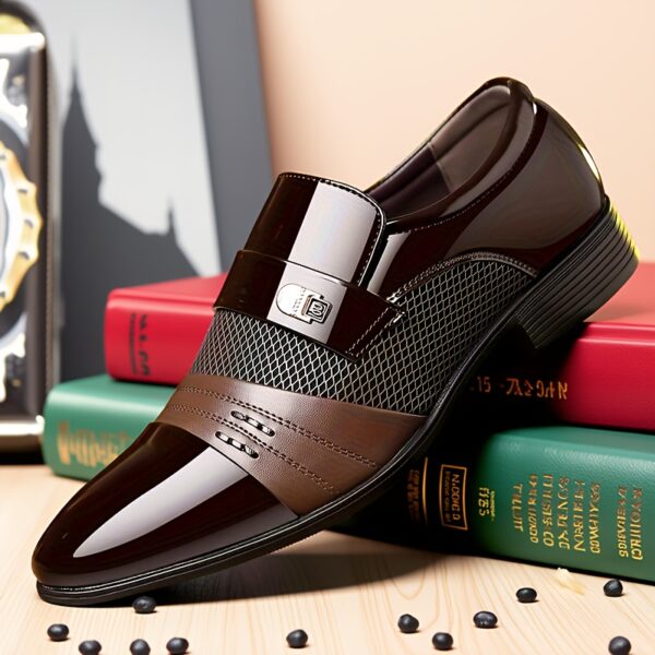 Men's Classic Slip-On Loafers - Glossy Brown Dress Shoes, Comfortable Low-Top Design with Cushioned Insole & Non-Slip Rubber Sole for Office, Wedding, Casual Wear, Shoes for Wedding - Image 4