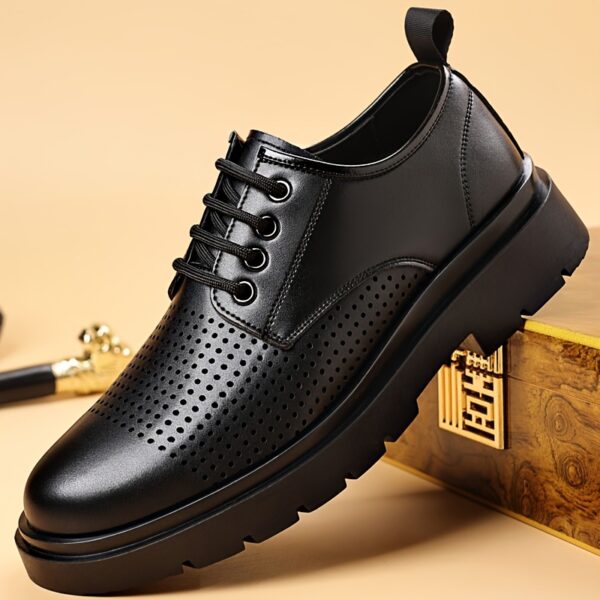 Men's Breathable Business Casual Shoes - Low-Top Lace-Up Formal & Everyday Sneakers with Perforated Upper, Round Toe Design & Slip-Resistant Rubber Sole for Office, Semi-Formal, Spring Summer Fall Wear, Semiformal Footwear, Sleek Polished Finish, Durable Footwear Construction