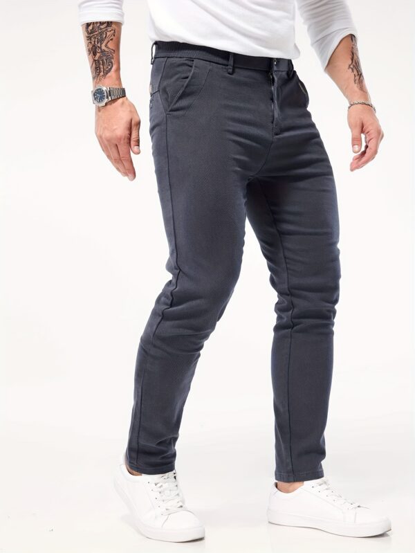 Men's Slim-Fit Stretch Casual Pants - Olive Green, Cotton Blend, Button Detail, Machine Washable, Versatile Style for All Seasons - Image 6