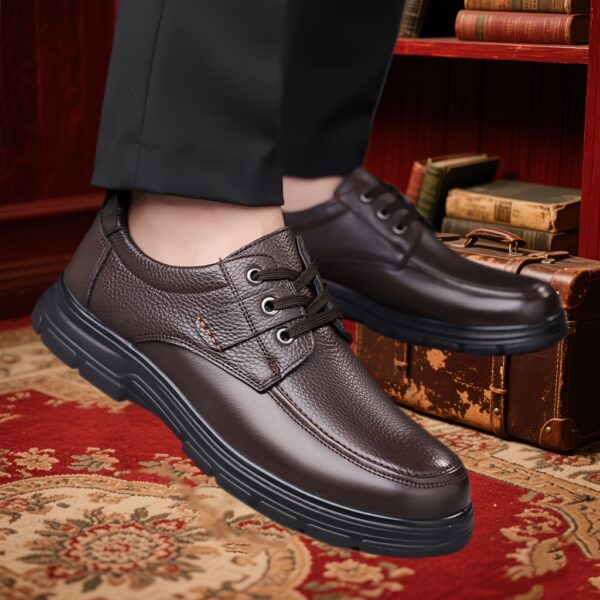 Premium Genuine Leather Classic Men's Business Casual Shoes, Formal Loafers for Driving and Outings, Solid Color Genuine Leather with Lychee Pattern Upper, Lace-Up Design, Wearable in All Seasons, Thick Sole Durable Anti-Slip, 7 Sizes Available, Suitable for Business, Leisure, Weddings, Parties, Work, Travel, and Vacation - Image 6