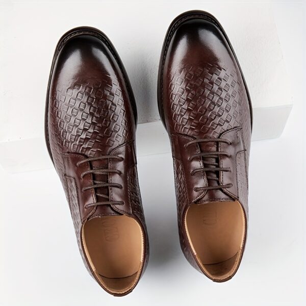 LUOQIRUI Men'S Genuine Leather Derby Shoes - Hand-Carved Wingtip Design, Black Lace-Up Dress Shoes for Business & Casual Wear, All-Season Comfort with Rubber Sole - Image 4