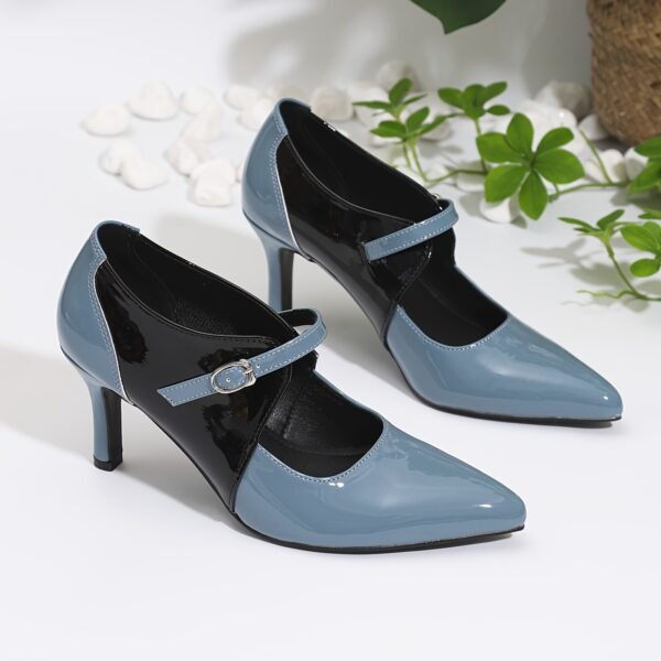 Women'S Fashion Mary Jane High Heels, Two-Tone Pointed Toe, Buckle Detail, Lightweight, All-Season, TPU Sole, Faux Upper and Lining, No Print, High Stiletto Heel