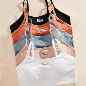 5pcs Sweet Pattern Simple Solid Bra, Comfy & Breathable Bra, Women's Lingerie & Underwear
