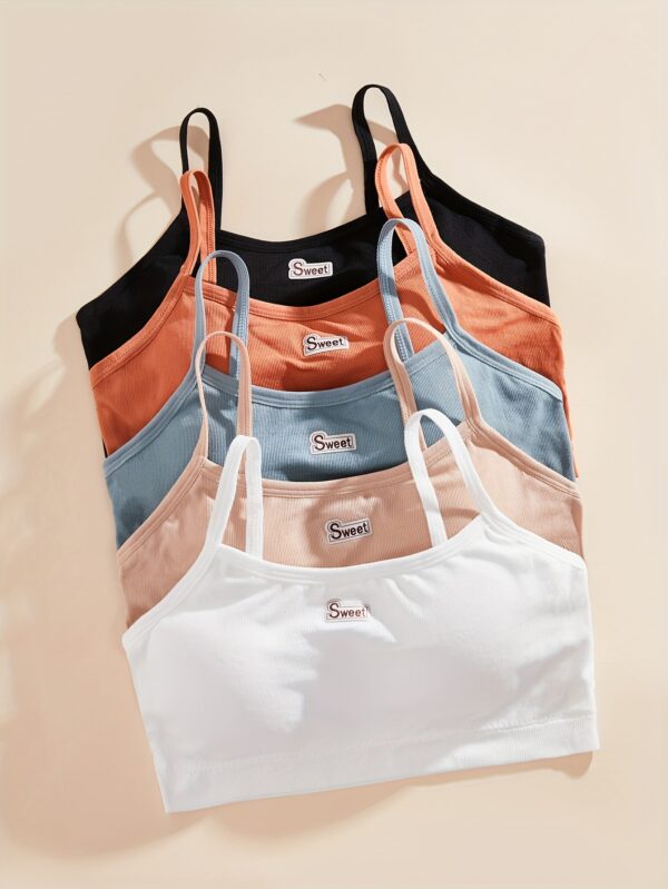 5pcs Sweet Pattern Simple Solid Bra, Comfy & Breathable Bra, Women's Lingerie & Underwear