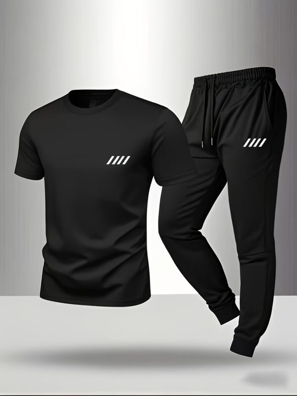 Men'S Casual Sports Fashion Comfortable Breathable Creative Print Pajama Set - Black and White Striped Design, Short Sleeve, Regular Fit, Summer Home Wear, Casual Wear|Striped Pattern|Comfortable Fit - Image 2