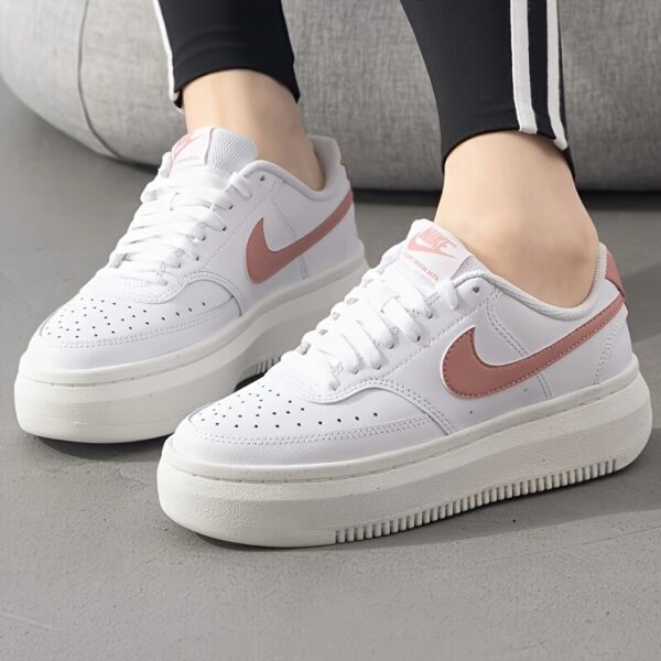 NIKE Women's Court Vision Spring/Summer Casual Sneakers - White with Pink Accents, Synthetic Leather Upper, Breathable Fabric Lining & Rubber Sole, Durable Comfortable Sneakers for Casual Attire, Modern Athletic Footwear, Comfortable Fit, Sporty Design, Lightweight Construction, Sporty Footwear, Sports Lovers