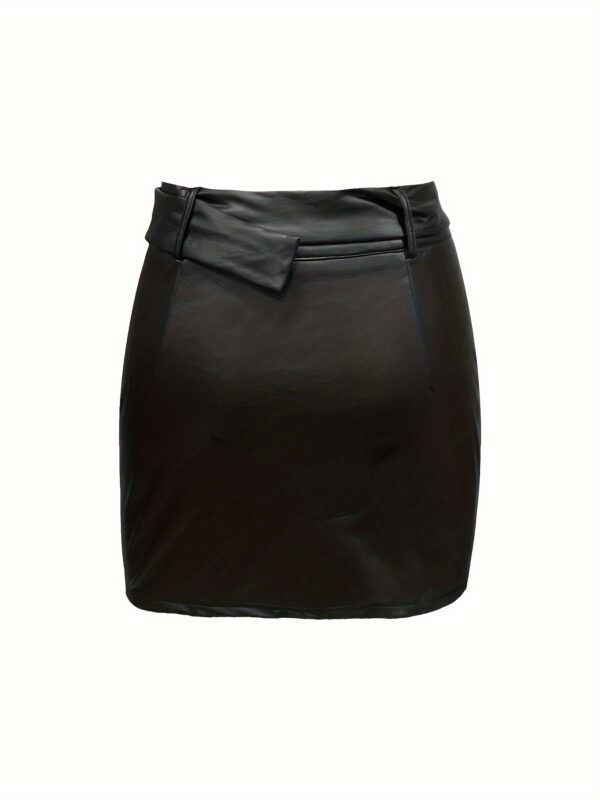 Elegant Solid Color Belted Mini Skirt with Pockets for Women - Stretchy Polyester Blend, Machine Washable - Image 5