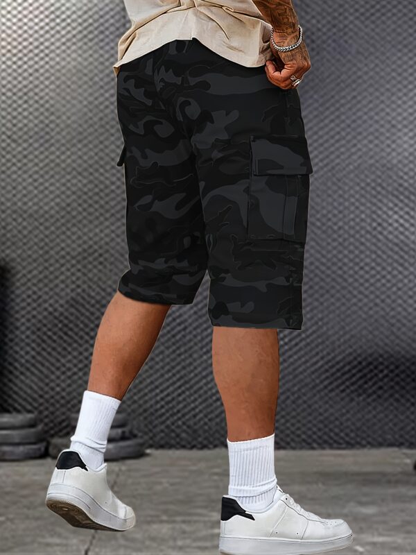 A Pair of Mid to Long Casual Pants with a Camouflage Pattern, Featuring Large Pockets And Patched Pockets with Tags. The Waist Has a Drawstring Design. - Image 8