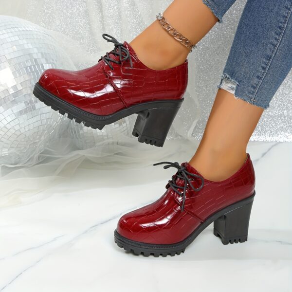 Women'S Fashion Lace-Up Pumps, Solid Color, Plain Toe, High Heel, Stone Pattern, Block Heel, with Polyurethane Upper, Fabric Lining, PVC Sole, Fabric Insole, for All-Season Versatile Shoes, from Huizhou North America & European Special - Image 10