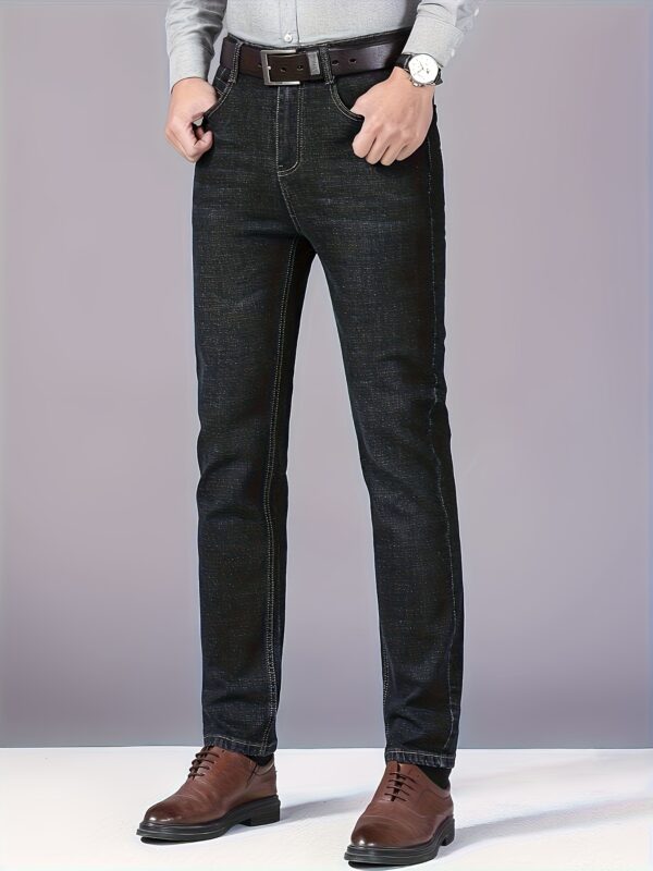 Men'S Slim-Fit Stretch Denim Jeans - Mid-Rise Straight-Leg Casual & Business Pants with Button Closure, Geometric Washed Design, All-Season Comfort for Work, Sports & Leisure, Versatile Clothing, Midrise Jeans, Workout Jeans, Durable Fabric - Image 8