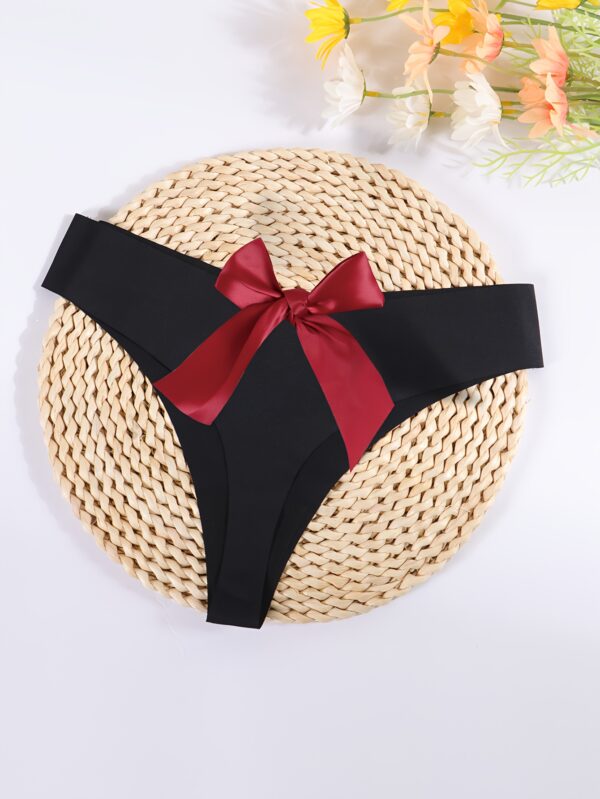 Women'S Sexy Black Thong with Heart Cut-Out & Large Red Bow - Lace Trim, Adjustable Back Strap, High-Quality Fabric for Casual Attire, Casual Attire Thong | Elegant Lingerie | Adjustable Thong - Image 4