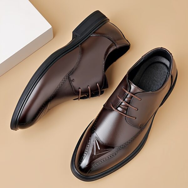 Elegant Brown Dress Shoes for Men - High-Quality Lace-Up Oxfords with Perforated Toe Box, Perfect for Business, Wedding, and Party Attire, All-Season Comfort, Formal Footwear | Elegant Shoe Design | Durable Footwear - Image 6
