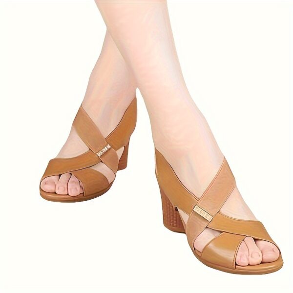 2024 Summer Comfortable Women's Mid-Heel Sandals, Slip-On Chunky Heeled High Heels in Solid Color for Mature Ladies - Image 9