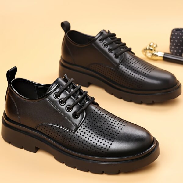 Men's Breathable Business Casual Shoes - Low-Top Lace-Up Formal & Everyday Sneakers with Perforated Upper, Round Toe Design & Slip-Resistant Rubber Sole for Office, Semi-Formal, Spring Summer Fall Wear, Semiformal Footwear, Sleek Polished Finish, Durable Footwear Construction - Image 4