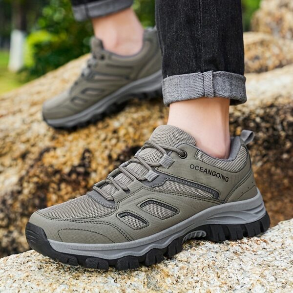 Men's All-Season Breathable Non-Slip Hiking Shoes, Comfortable Low-Top Lace-Up Sneakers with Rugged Tread for Outdoor & Casual Wear, Black, Sizes 7-14 - Image 8
