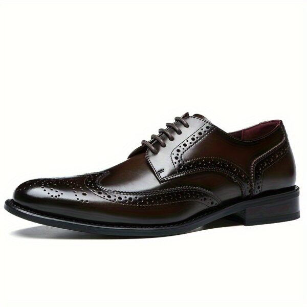 Men's Split Cow Leather Upper Wingtip Brogue Toe Oxford Shoes, Comfy Non Slip Casual Durable Formal Shoes, Men's Footwear - Image 5