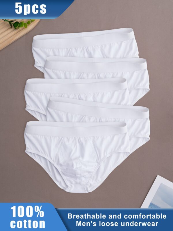 5pcs 100% Pure Cotton Briefs, Comfortable & Breathable - Moisture-Wicking High-Quality Men'S Underwear, Solid Color, Everyday Casual Wear