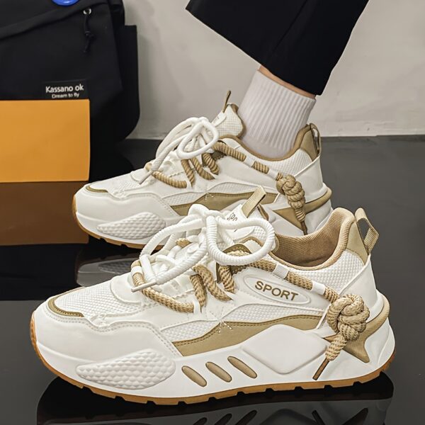 Women's Lightweight Running Shoes - Breathable Mesh & PU Foam Upper, Neutral Support Design, All-Season Comfort with Durable Rubber Sole for Gym, Walking, Casual Wear - White & Beige, Gym Trainers | Sleek Trainers | Fabric Interior Lining - Image 7