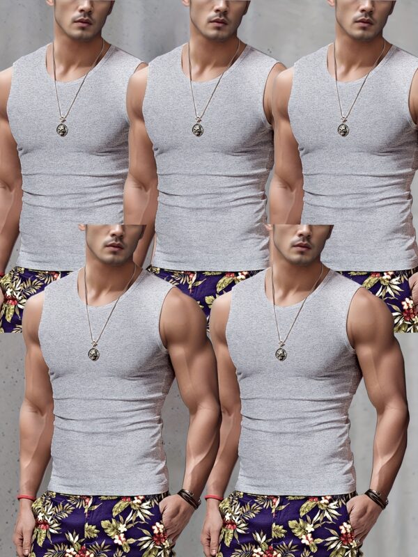 5pcs Men's Vest Wide Shoulder Sports Vest Black Gray White Fitness Underwear Sleeveless T-shirt Comfortable Breathable Round Neck Vest
