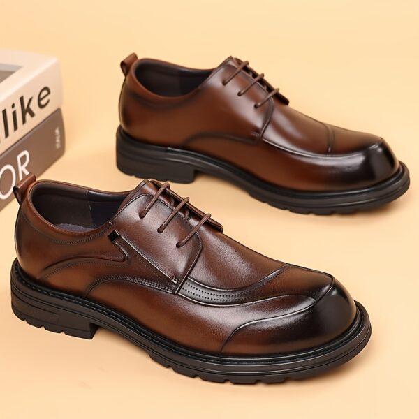 Men's Genuine Leather Dress Shoes - Formal & Casual Lace-Up Shoes, Brown, Cushioned Insole & Non-Slip Sole for Wedding, Office, Everyday - All-Season Formal & Everyday Footwear, Office Ready Shoes, Sophisticated Shoe Design, Durable Pu Sole - Image 2
