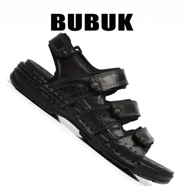 BUBUK Men'S Genuine Cow Faux Leather Sandals - Adjustable, Non-Slip, Comfortable Summer Beach Shoes with Soft Sole, Open Toe Design in Brown, All-Season Wear - Image 2