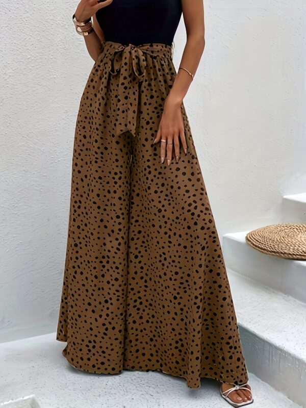 Women's Polka Dot Wide-Leg Pants with Adjustable Waist Tie - Loose Fit Long Trousers, Machine Washable All-Season Casual to Formal Elegant Chic Trousers for Women - Image 5