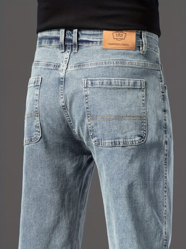 Men's Vintage Blue Loose-Fit Jeans - Classic Straight Denim with Stretch, Non-Transparent Geometric Pattern, All-Season Wear, Cotton/Elastane/Polyester Blend - Image 10