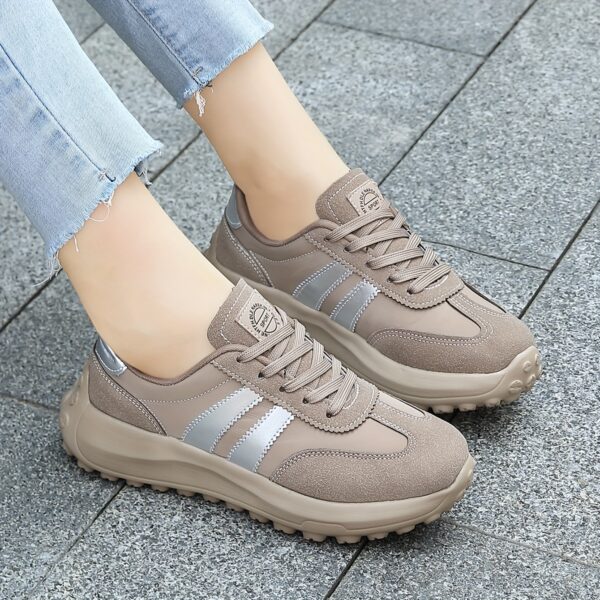 Women'S Casual Sports Shoes, MD Shock-Absorbing Sole, Canvas Upper, Comfort Fabric Lining, All-Season Striped Lace-Up Sneakers with Plain Toe Design - Image 3