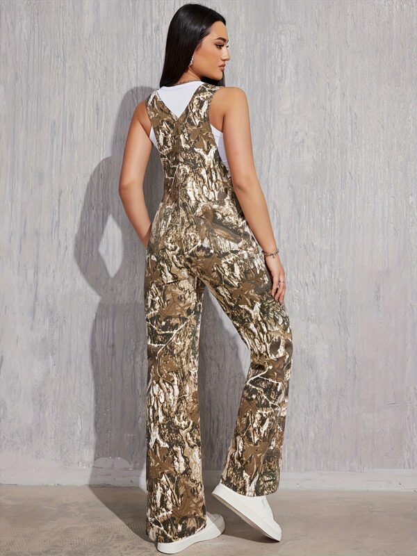 Women's Camouflage Print Denim Overalls, Fashion Denim Jumpsuit With Pockets, Sleeveless, Casual Style - Image 2