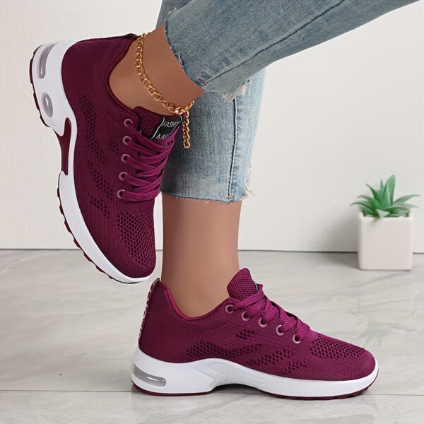 Women's Low-Top Air Cushion Sneakers - Shock-Absorbing, Breathable Fabric in Black, Burgundy, & Pink - Lightweight for Outdoor Sports & Daily Wear, All-Season, Lace-Up, Solid Color, MD Sole - Image 24