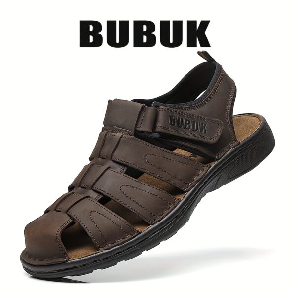 BUBUK Men'S Summer Sandals - Thick Sole Outdoor Beach Shoes, Genuine Faux Leather with Adjustable Strap, Brown, Comfortable & Stylish for Casual Wear, Beach Shoes