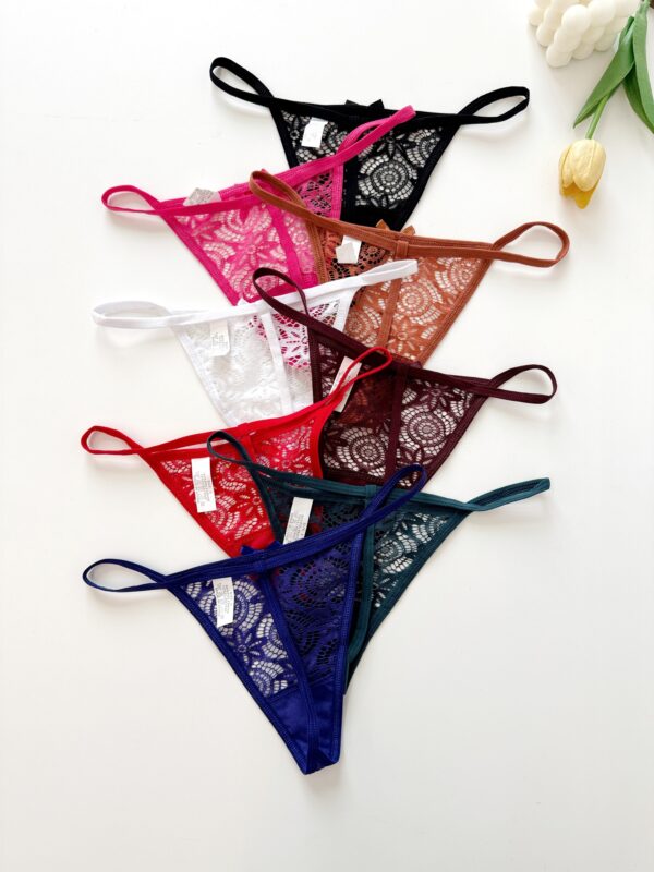 8pcs New Thin Strap Seamless Low Waist Women's Thong Sexy Hot Hollow Pure Desire Panties Bowknot See-through Thin Comfortable Breathable Bikini T-Pants - Image 2