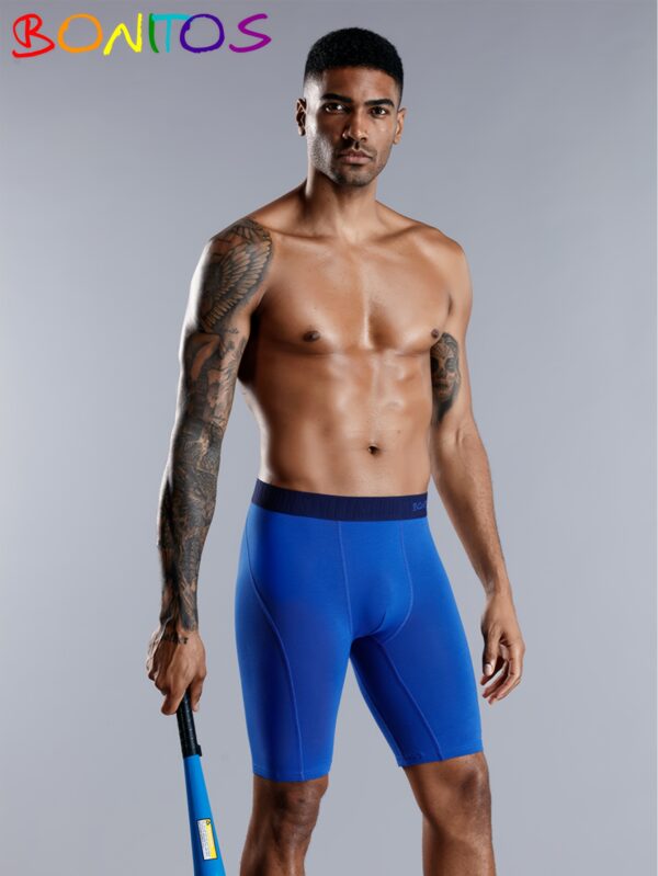 4pcs BONITOS Men's Long Boxer Briefs - Fly Open Underwear, Breathable Cotton Blend, Elastic Waistband, Comfort Fit in Blue, Black, Gray, Navy - Ideal for Daily Wear - Image 6
